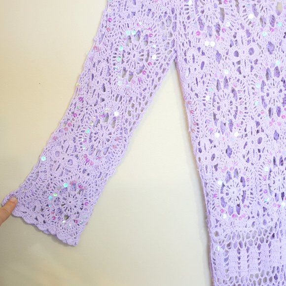 lilac iridescent sequin knit button up cardigan - Picture 5 of 9